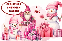 Pink Christmas in Snowman and winter gift Clipart Product Image 1