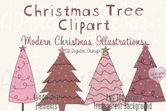 Pink Christmas Tree Clipart | Modern Christmas Trees PNG Product Image 1