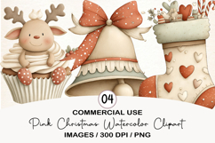 Pink Christmas Watercolor Clipart Product Image 1