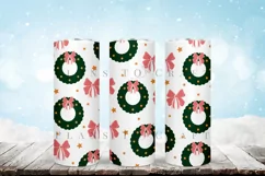 pink christmas wreath skinny tumbler sublimation wrap with high resolution and transparant background are for 20oz and 30oz skinny tumbler