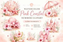 Pink Coastal Summer Watercolor Clipart Product Image 1