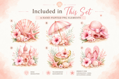 Pink Coastal Summer Watercolor Clipart Product Image 2