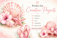 Pink Coastal Summer Watercolor Clipart Product Image 3