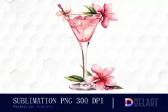 Pink Cocktail with Flowers Sublimation PNG Clipart Product Image 1