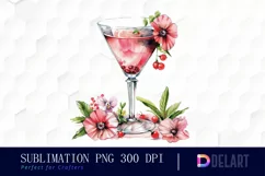 Pink Cocktail with Flowers Sublimation PNG Clipart Product Image 1