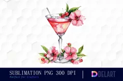 Pink Cocktail with Flowers Sublimation PNG Clipart Product Image 1