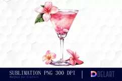 Pink Cocktail with Flowers Sublimation PNG Clipart Product Image 1