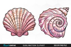 Watercolor Pink Color Seashell Clipart Product Image 1