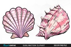 Watercolor Pink Color Seashell Clipart Product Image 1
