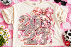 Happy New Year 2027 PNG | Pink Rhinestone Disco Ball Bow Png Product Image 1