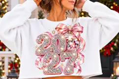 Happy New Year 2027 PNG | Pink Rhinestone Disco Ball Bow Png Product Image 2