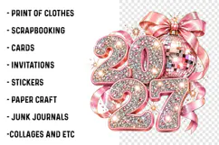 Happy New Year 2027 PNG | Pink Rhinestone Disco Ball Bow Png Product Image 3