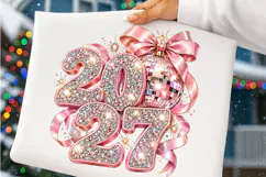 Happy New Year 2027 PNG | Pink Rhinestone Disco Ball Bow Png Product Image 4