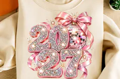 Happy New Year 2027 PNG | Pink Rhinestone Disco Ball Bow Png Product Image 5