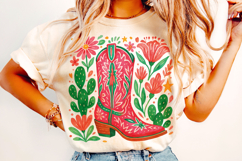 Cowgirl Boots PNG, Country Western PNG, Boho Floral PNG Product Image 1
