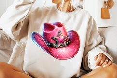 pink cowgirl hat png, western star cowgirl clipart, girly cowgirl sublimation design, cowgirl hat with star png, rodeo cowgirl pink hat design, trendy cowgirl sublimation png, country girl star hat clipart, cowgirl aesthetic png file, western cowgirl prin