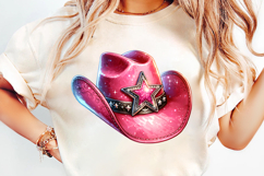pink cowgirl hat png, western star cowgirl clipart, girly cowgirl sublimation design, cowgirl hat with star png, rodeo cowgirl pink hat design, trendy cowgirl sublimation png, country girl star hat clipart, cowgirl aesthetic png file, western cowgirl prin