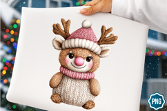 Pink Crochet Christmas PNG, Christmas Reindeer Product Image 1