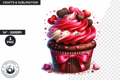 Valentine Cupcake Clipart, Pink Valentines Day PNG Product Image 1