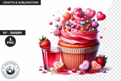 Valentine Cupcake Clipart, Pink Valentines Day PNG Product Image 1