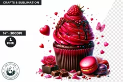 Valentine Cupcake Clipart, Pink Valentines Day PNG Product Image 1