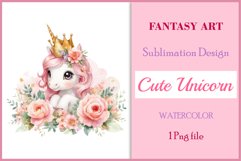 Watercolor illustration hand drawn clip art cute pink unicorn. Pastel сolorful clipart, high resolution. Perfect for printing and sublimation 