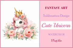 Watercolor illustration hand drawn clip art cute pink unicorn. Pastel сolorful clipart, high resolution. Perfect for printing and sublimation 