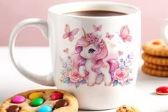 Watercolor illustration hand drawn clip art cute pink unicorn. Bright and colorful colors perfect for greeting card, birthday, baby shower, print, mug design and more. Pastel сolorful clipart, high resolution. Well for printing and sublimation 