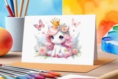 Watercolor illustration hand drawn clip art cute pink unicorn. Pastel сolorful clipart, high resolution. Perfect for printing and sublimation 