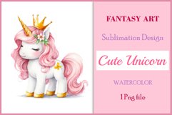 Watercolor illustration hand drawn clip art cute pink unicorn. Pastel сolorful clipart, high resolution. Perfect for printing and sublimation 