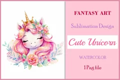 Watercolor illustration hand drawn clip art cute pink unicorn. Pastel сolorful clipart, high resolution. Perfect for printing and sublimation 