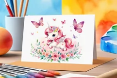 Watercolor illustration hand drawn clip art cute pink unicorn. Bright and colorful colors perfect for greeting card, birthday, baby shower, print, mug design and more. Pastel сolorful clipart, high resolution. Well for printing and sublimation 