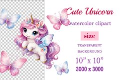Watercolor illustration hand drawn clip art cute pink unicorn. Bright and colorful colors perfect for greeting card, birthday, baby shower, print, mug design and more. Pastel сolorful clipart, high resolution. Well for printing and sublimation 
