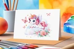 Watercolor illustration hand drawn clip art cute pink unicorn. Pastel сolorful clipart, high resolution. Perfect for printing and sublimation 