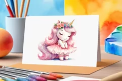 Watercolor illustration hand drawn clip art cute pink unicorn. Pastel сolorful clipart, high resolution. Perfect for printing and sublimation 