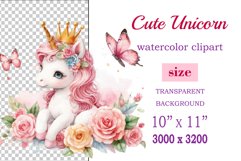 Watercolor illustration hand drawn clip art cute pink unicorn. Pastel сolorful clipart, high resolution. Perfect for printing and sublimation 