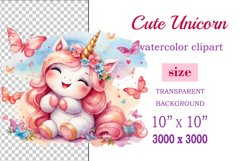 Watercolor illustration hand drawn clip art cute pink unicorn. Bright and colorful colors perfect for greeting card, birthday, baby shower, print, mug design and more. Pastel сolorful clipart, high resolution. Well for printing and sublimation 