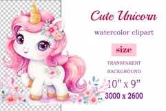 Watercolor illustration hand drawn clip art cute pink unicorn. Pastel сolorful clipart, high resolution. Perfect for printing and sublimation 