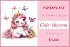 Watercolor illustration hand drawn clip art cute pink unicorn. Bright and colorful colors perfect for greeting card, birthday, baby shower, print, mug design and more. Pastel сolorful clipart, high resolution. Well for printing and sublimation 