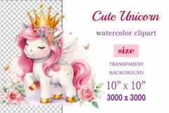 Watercolor illustration hand drawn clip art cute pink unicorn. Pastel сolorful clipart, high resolution. Perfect for printing and sublimation 