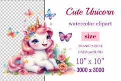 Watercolor illustration hand drawn clip art cute pink unicorn. Bright and colorful colors perfect for greeting card, birthday, baby shower, print, mug design and more. Pastel сolorful clipart, high resolution. Well for printing and sublimation 