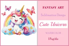 Watercolor illustration hand drawn clip art cute pink unicorn. Bright and colorful colors perfect for greeting card, birthday, baby shower, print, mug design and more. Pastel сolorful clipart, high resolution. Well for printing and sublimation 