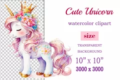 Watercolor illustration hand drawn clip art cute pink unicorn. Pastel сolorful clipart, high resolution. Perfect for printing and sublimation 