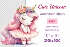 Watercolor illustration hand drawn clip art cute pink unicorn. Pastel сolorful clipart, high resolution. Perfect for printing and sublimation 