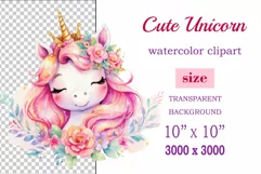Watercolor illustration hand drawn clip art cute pink unicorn. Pastel сolorful clipart, high resolution. Perfect for printing and sublimation 