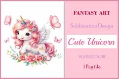 Watercolor illustration hand drawn clip art cute pink unicorn. Bright and colorful colors perfect for greeting card, birthday, baby shower, print, mug design and more. Pastel сolorful clipart, high resolution. Well for printing and sublimation 