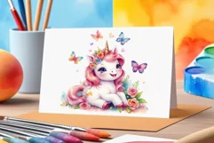 Watercolor illustration hand drawn clip art cute pink unicorn. Bright and colorful colors perfect for greeting card, birthday, baby shower, print, mug design and more. Pastel сolorful clipart, high resolution. Well for printing and sublimation 