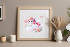 Watercolor illustration hand drawn clip art cute pink unicorn. Pastel сolorful clipart, high resolution. Perfect for printing and sublimation 