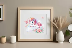 Watercolor illustration hand drawn clip art cute pink unicorn. Pastel сolorful clipart, high resolution. Perfect for printing and sublimation 