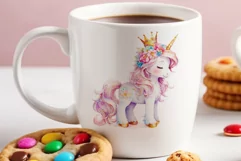 Watercolor illustration hand drawn clip art cute pink unicorn. Pastel сolorful clipart, high resolution. Perfect for printing and sublimation 